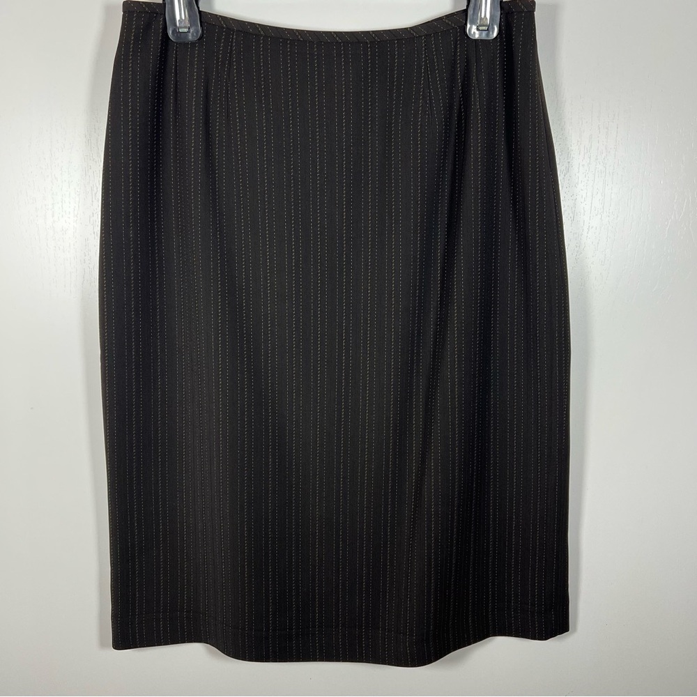 Tahari Arthur S Levine Pencil Skirt Women’s Sz 8 Brown And Gold Pinstripe Career